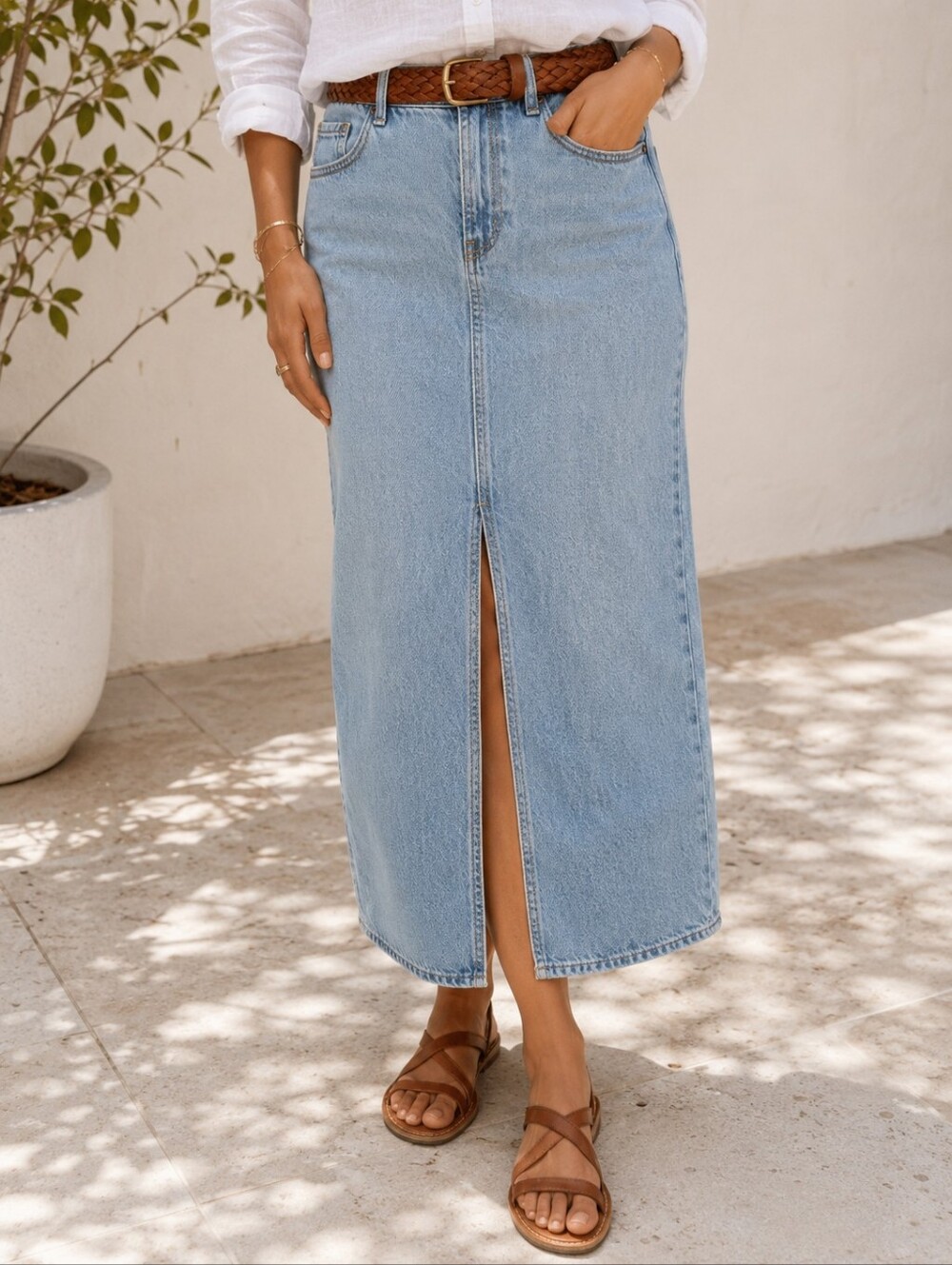 Old Navy Denim Midi Skirt Lyocell Blend Light Wash Size 12